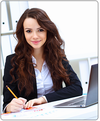 Pretty young professional woman ready to help